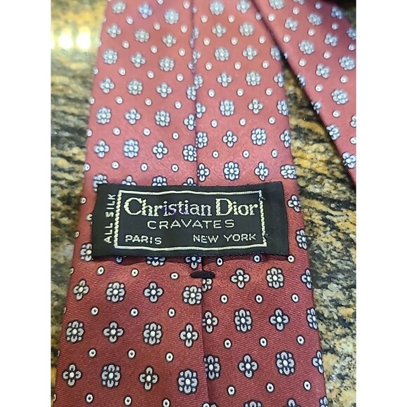 Christian Dior Cravates Necktie Tie Burgundy Geomeric Repp Woven Silk - Picture 4 of 6